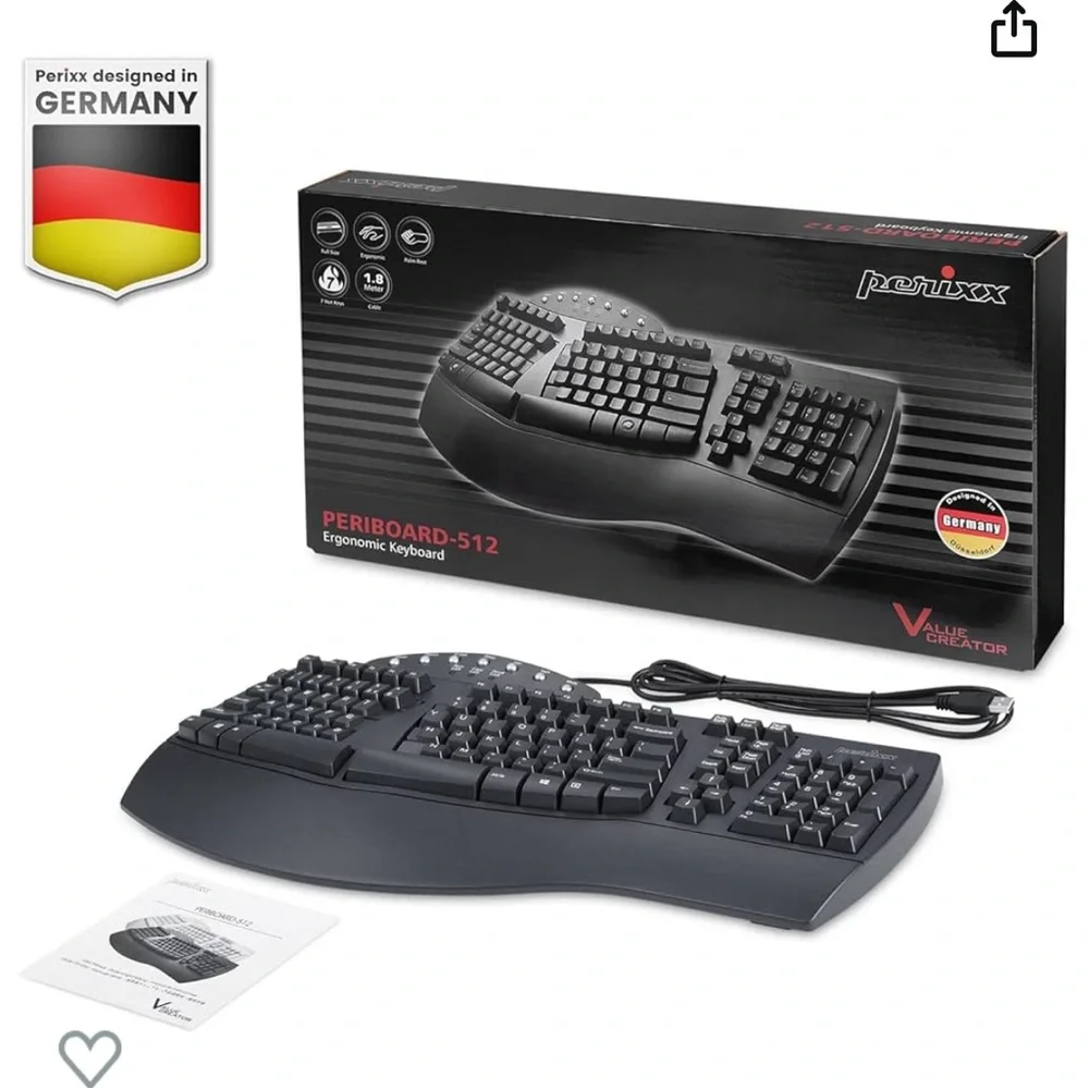 Perixx Periboard-512 ergonomic split black USB keyboard